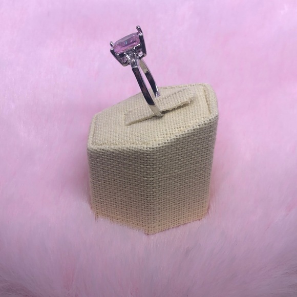 Square Pink Diamond Silver Ring 💍 Costume Jewelry - Picture 4 of 4